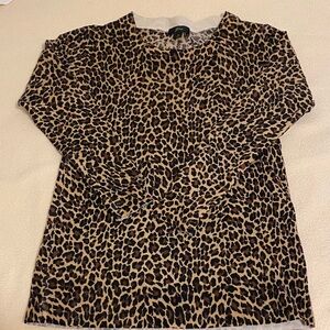 J.Crew 100% Merino Wool  Leopard Print  Knit Top 3/4 Sleeves Fall 2018